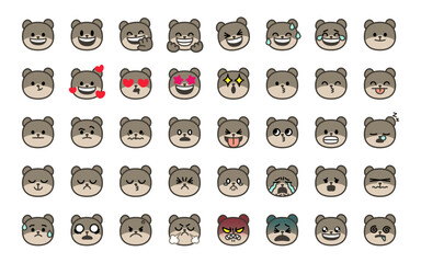 Variety of Cute Bear Emotion Set, Emoji, Vector Pack