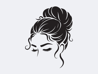 Elegant woman hair line art, beauty salon logo, female silhouette design