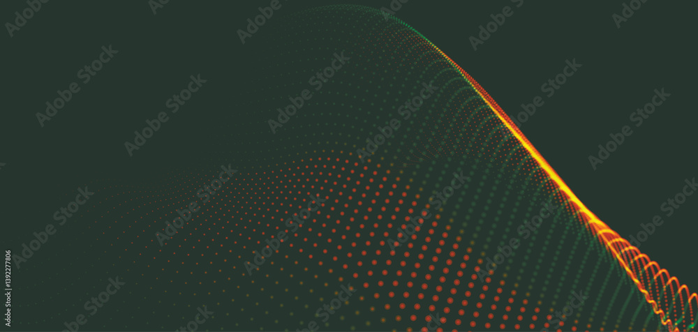 Poster abstract background with dynamic colorful wave. futuristic dotted wave of bright particles. colorful