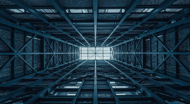 Abstract Architecture: Steel Framework Perspective - Modern Industrial Design - Powered by Adobe