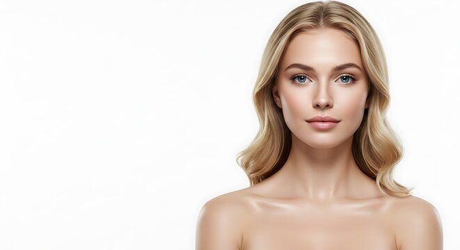 Radiant Woman with Blonde Waves: Studio Portrait AI Generated