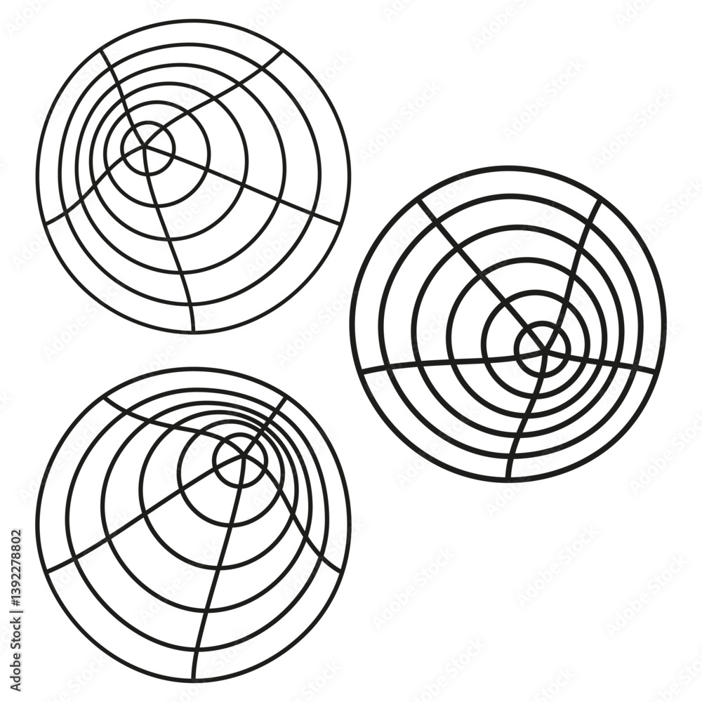 Poster concentric circle icon. abstract grid shape. black lined structure. geometric optical form.