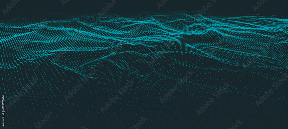 Poster abstract background with dynamic colorful wave. futuristic dotted wave of bright particles. colorful