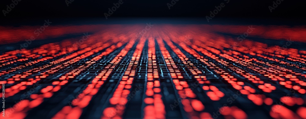 Aufkleber Abstract digital data stream flows in red and black glowing lines creating a futuristic technology background.