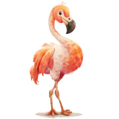 Playful Flamingo: A delightful watercolor illustration of a vibrant flamingo, radiating a playful and artistic ambiance with its charming features and inviting aesthetic.