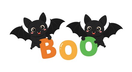 Obraz premium Adorable Halloween Bats Sweet Little Boo Crew Spooky Cute Halloween Happy Bats Say Boo Cute Bats Halloween Fun AI Generated