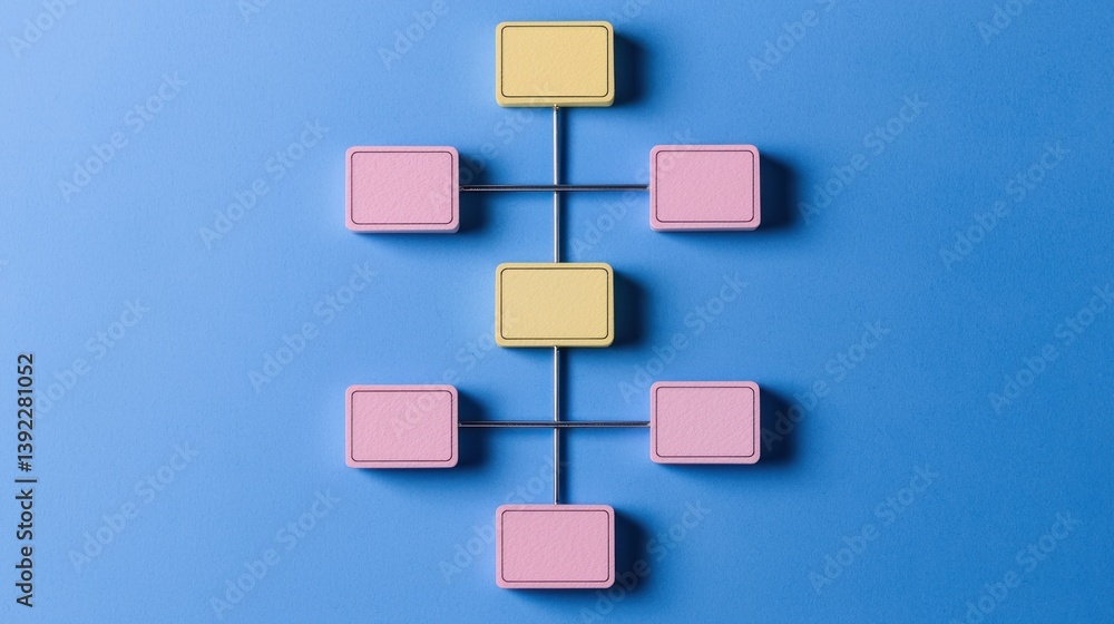 Poster A simple flowchart diagram shows a hierarchical structure with pastel pink and yellow blocks on a blue background.