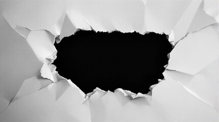 Ripped paper hole revealing black center concept representing breakthrough, opportunity, background transition, or hidden potential