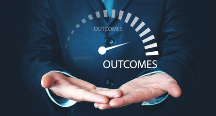 Speedometer with a Outcomes word. Business concept