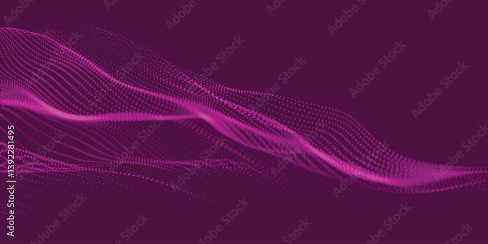 Poster abstract background with dynamic colorful wave. futuristic dotted wave of bright particles. dark bac
