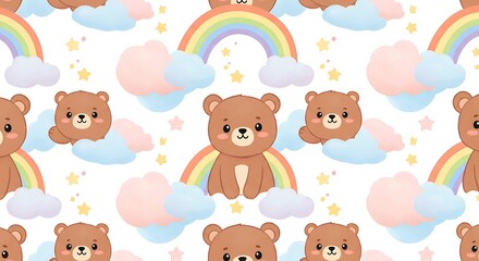 Rainbow Bears: A Sweet Cloudland Pattern AI Generated