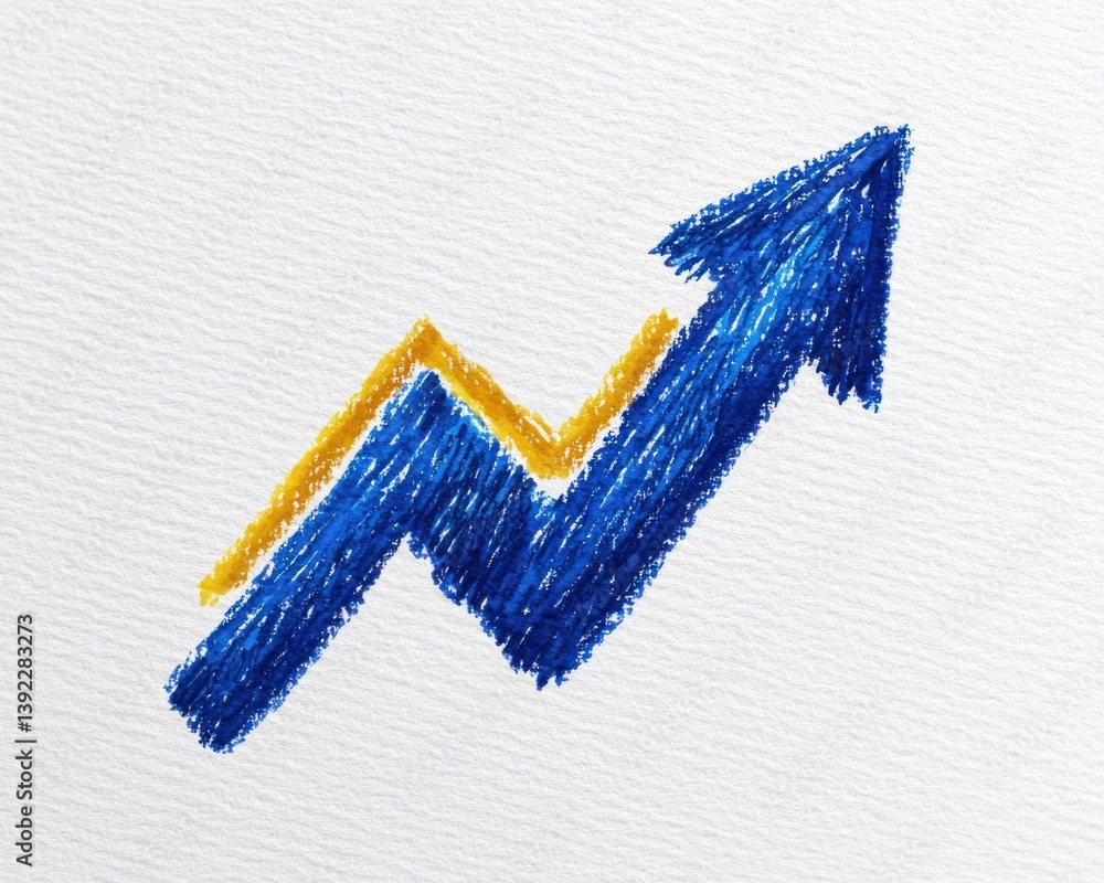 Poster a hand-drawn upward trending arrow graphic shows growth and progress on a textured white background.