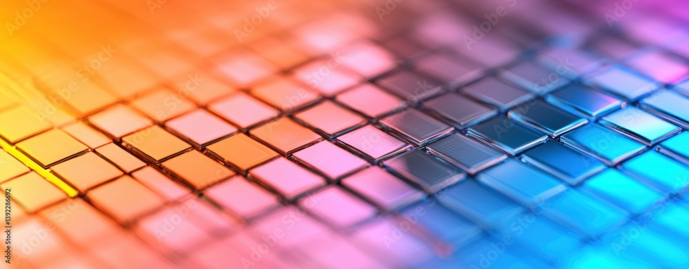 Poster Abstract colorful square grid pattern background texture showing vibrant gradient hues of orange pink and blue.
