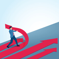 A man deflects an arrow in another direction. A metaphorical illustration of being different from others, unique and having initiative.