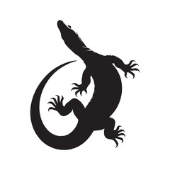 Naklejka premium Regal Komodo Dragon silhouette, moving with graceful power – Komodo Dragon illustration – Minimalist Komodo Dragon vector – Lizard silhouette