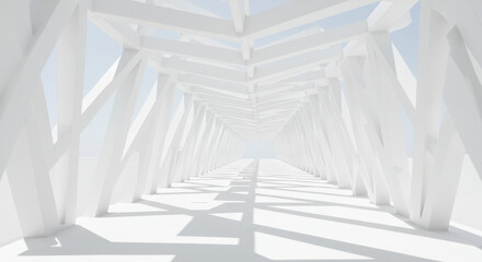 Obraz premium White Tunnel of Light: Modern Architecture, Abstract Design, Minimalist Structure, Shadows, Perspective, Geometric Pattern, Bright, Airy