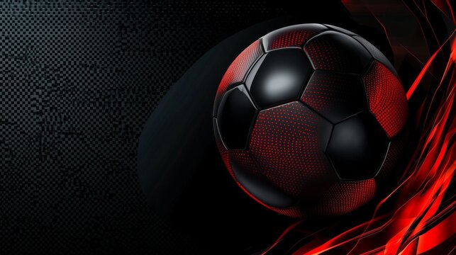 Dark-themed football or soccer background featuring a large black ball with dramatic lighting and textured surface for sports design and promotional use