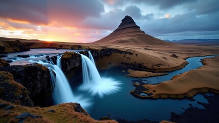 High-quality photo of Holuhraun in Iceland during dawn with cloudy conditions, captured from a wide panoramic perspective.