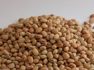 Pile and heap of a dried Red color Organic Cow Pea or Alsande Kalu in a white background.