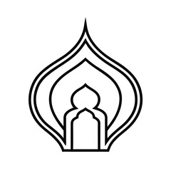 Vector illustration of a Buddhist temple and monk with a flame symbol design