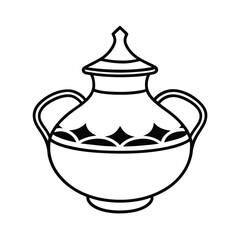 Vintage vector illustration of a cake and a cupcake with tea pot, cup, and kitchen decorations