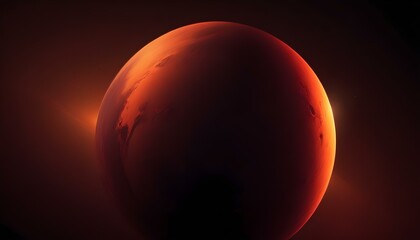 A digital art of a planet in a dark space background, the planet is red and orange, with a smooth texture and a gradient of light and shadow, the lighting is soft and diffused