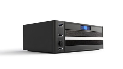 Obraz premium Modern Server Rack System with Controls and Display on a White Background