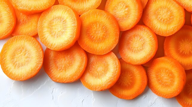 Close-Up of Fresh  thinly sliced carroty pieces with Vibrant Orange Color