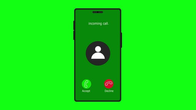 incoming Call ring icon on transparent background, Animation of incoming call icon, incoming call icon background featuring a vibrating phone with a flashing green background, incoming Call concept