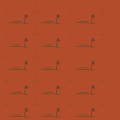 A vector seamless pattern with a boat and a tree.