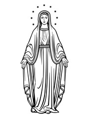 Holy Mary Vector Outline Drawing Illustration Concept Black And White Vector For Coloring Page