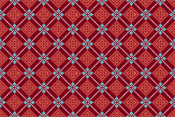 Cross Stitch embroidery pattern. Traditional Ukrainian. Geometric ethnic pattern. Textile ornamentation, fabric, Hand stitched pattern, Cultural stitching pixel art, scarf, carpet, rug