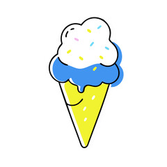 Ice cream cone with blue topping and sprinkles  