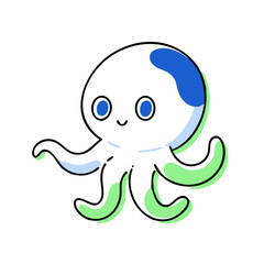 Fototapeta premium Cute cartoon octopus with a smile against a white background 