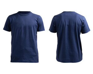 man's navy t-shirt with ghost style model isolated on transparent background seen from front and...
