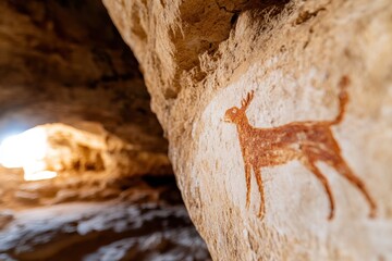 This captivating cave painting of a deer, illuminated by natural light, showcases the ancient artistry and symbolic significance attributed to wildlife by early humans.