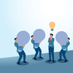 A man thinks and comes out with a light while another brings a dead light. A metaphorical illustration of being different from others, unique and having initiative.