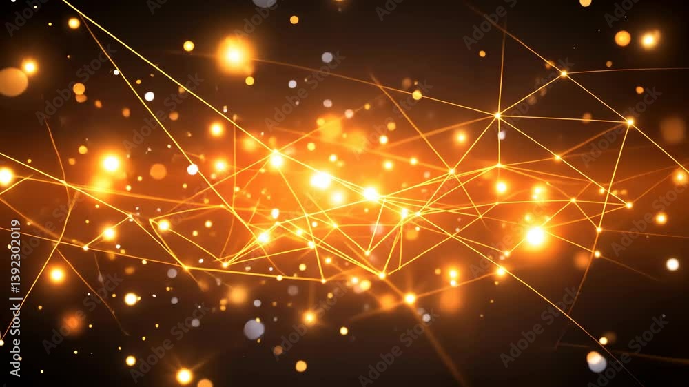 Poster glowing golden network with sparkling nodes, creating a dynamic and modern abstract design on a dark