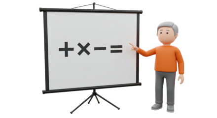 Isolated Teacher with Presentation Board Teaching Math