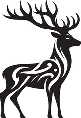 Black and White Deer Silhouette Vector with Large Antlers


