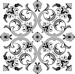 Black and white vintage vector seamless pattern| Damask floral motif tile pattern| Luxury tile isolated element illustration