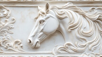 Elegant White Horse Head Relief Sculpture of excellence in splendor beyond compare with grace