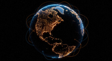 Earth at Night: A Glowing World of Connectivity | Global Network, Data Flow, & City Lights | High-Resolution Visualization