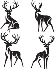 Black and White Deer Silhouette Vector with Large Antlers

