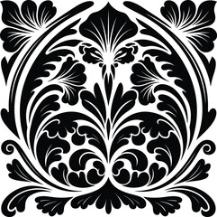 beautiful vintage baroque ornament| Floral flower frame silhouette vector| Vintage damask baroque ornament| Abstract Symmetric Element with white background