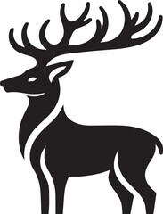 Black and White Deer Silhouette Vector with Large Antlers

