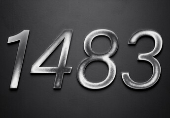 Chrome metal 3D number design of 1483 on grey background.