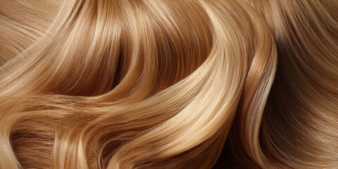 Naklejka premium Close-up of light brown hair texture, showing smooth, flowing strands, representing health, beauty, and luxury, ideal for haircare or beauty concepts