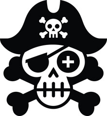 Pirate skull with crossed swords| Human skull with crossed swords and bones| vector hand drawn illustration isolated on white background