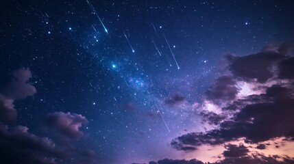 Fototapeta premium Night sky, meteor shower, clouds, stars, cosmic event, astronomy, background image